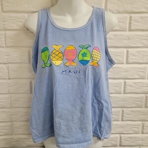 Vintage Maui Blue Fish Print Tank Top